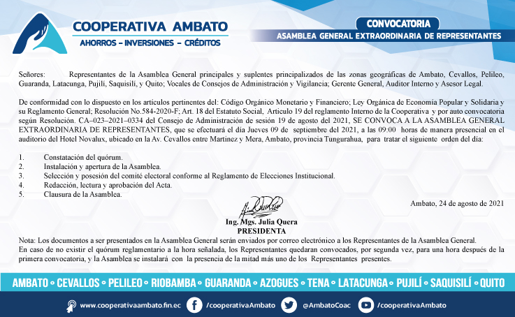 CONVOCATORIA ASAMBLEA GENERAL EXTRAORDINARIA DE REPRESENTANTES